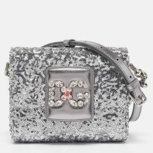 Dolce & Gabbana Silver Sequins and Leather DG Millennials Crossbody Bag