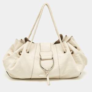 Dolce & Gabbana Off White Leather D Ring Flap Shoulder Bag