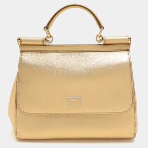 Dolce & Gabbana Gold Leather Medium Miss Sicily Top Handle Bag