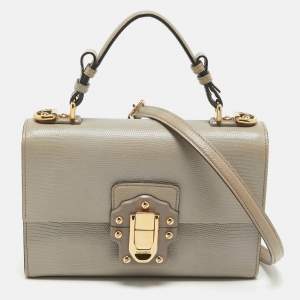 Dolce & Gabbana Grey Lizard Embossed Leather Small Lucia Top Handle Bag