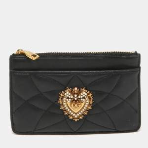 Dolce & Gabbana Black Leather Devotion Zip Card Holder