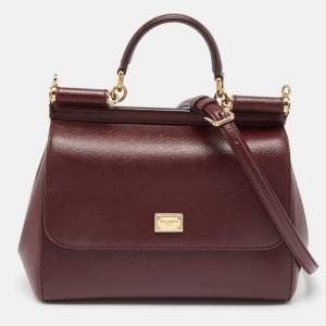 Dolce & Gabbana Burgundy Leather Medium Miss Sicily Top Handle Bag