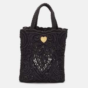 Dolce & Gabbana Black Crochet Fabric Small Beatrice Tote