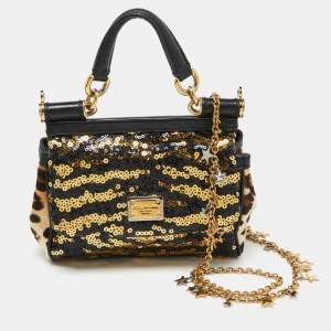 Dolce & Gabbana Multicolor Calf Hair and Sequins Small Miss Sicily Top Handle Bag