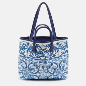 Dolce & Gabbana Blue/White Majolica Print Leather Miss Escape Tote