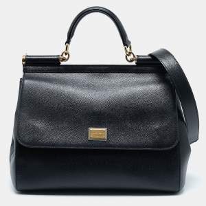 Pre Owned Dolce & Gabbana Black Leather Large Miss Sicily Top Handle Bag