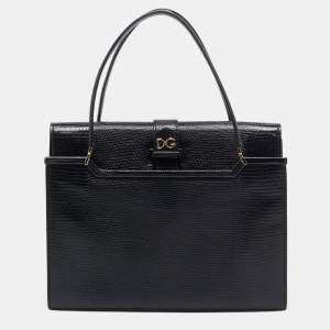 Dolce & Gabbana Black Lizard Embossed Leather Ingrid Tote