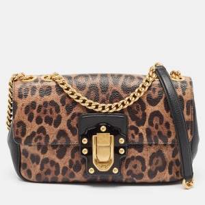 Dolce & Gabbana Black/Brown Leopard Print Coated Canvas and Leather Lucia Shoulder Bag
