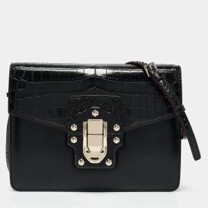 Dolce & Gabbana Black Crocodile Leather and Python Lucia Shoulder Bag