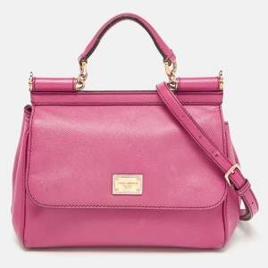 Dolce & Gabbana Pink Leather Medium Miss Sicily Top Handle Bag