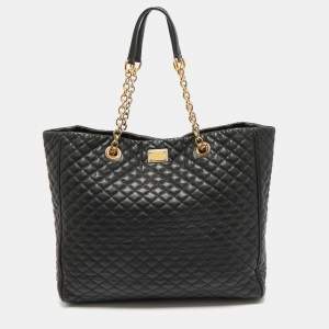 Dolce & Gabbana Black Quilted Leather Chain Shopper Tote