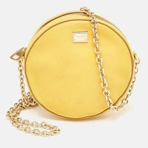 Pre Owned Dolce & Gabbana Yellow Leather Glam Round Crossbody Bag
