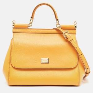 Pre Owned Dolce & Gabbana Orange Leather Medium Miss Sicily Top Handle Bag