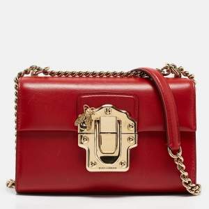 Pre Owned Dolce & Gabbana Red Leather Lucia Bee Shoulder Bag 