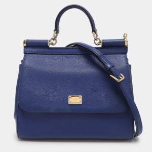 Pre Owned Dolce & Gabbana Blue Leather Medium Miss Sicily Top Handle Bag