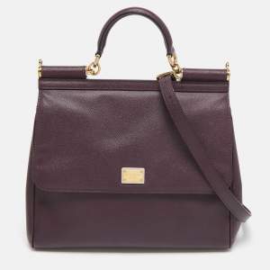 Dolce & Gabbana Plum Leather Large Miss Sicily Top Handle Bag