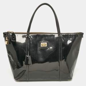 Dolce & Gabbana Black Patent Leather Miss Escape Zip Tote