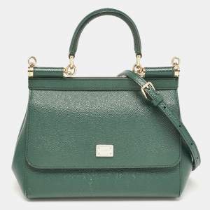 Pre Owned Dolce & Gabbana Green Leather Small Miss Sicily Top Handle Bag