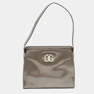 Pre Owned Dolce & Gabbana Grey Patent Leather DG Shoulder Bag