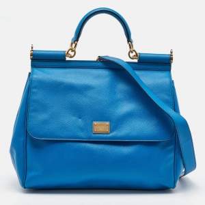 Dolce & Gabbana Blue Leather Miss Sicily Top Handle Bag
