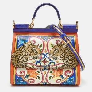 Pre Owned Dolce & Gabbana Multicolor Leather Majolica Print Large Miss Sicily Top Handle Bag