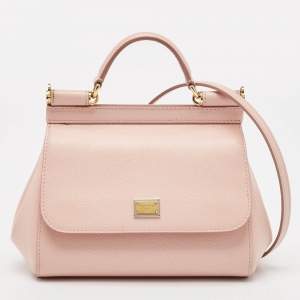 Pre Owned Dolce & Gabbana Light Pink Leather Mini Miss Sicily Top Handle Bag