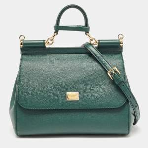 Pre Owned Dolce & Gabbana Green Leather Medium Miss Sicily Top Handle Bag