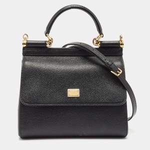 Pre Owned Dolce & Gabbana Black Leather Medium Miss Sicily Top Handle Bag