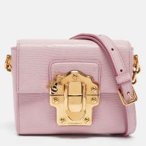 Dolce & Gabbana Pink Lizard Embossed Leather Mini Lucia Crossbody Bag