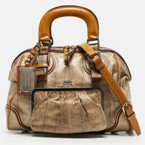 Pre Owned Dolce & Gabbana Yellow/Beige Snakeskin Miss Romantique Pocket Satchel