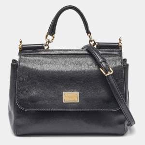 Pre Owned Dolce & Gabbana Black Leather Large Miss Sicily Top Handle Bag