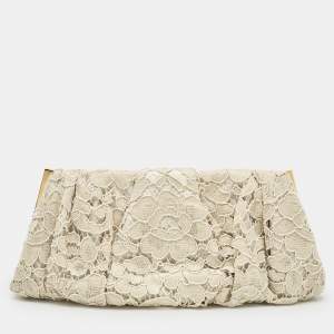 Dolce & Gabbana Beige Brocade Lace Frame Clutch