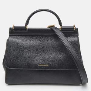 Pre Owned Dolce & Gabbana Black Leather Large Soft Miss Sicily Top Handle Bag