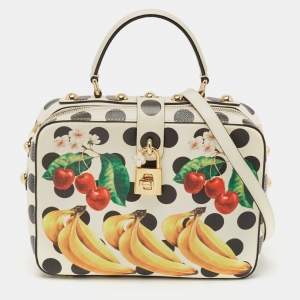 Dolce & Gabbana White/Multicolor Printed Leather Dolce Box Top Handle Bag