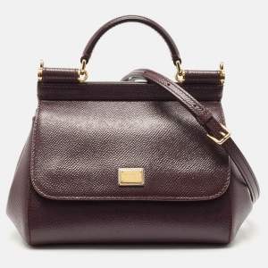 Pre Owned Dolce & Gabbana Dark Purple Leather Mini Miss Sicily Top Handle Bag
