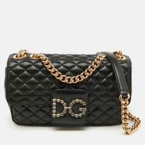 Dolce & Gabbana Black Quilted Leather DG Millennials Flap Shoulder Bag