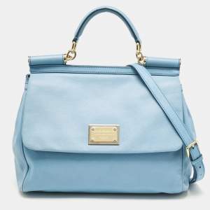 Dolce & Gabbana Blue Leather Large Miss Sicily Top Handle Bag