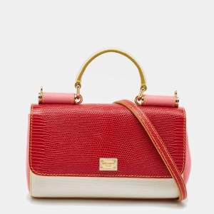 Pre Owned Dolce & Gabbana Tricolor Lizard Embossed and Leather Miss Sicily Crossbody Bag