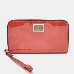 Dolce & Gabbana Red Patent Leather Zip Wristlet Wallet