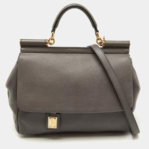 Dolce & Gabbana Grey Leather Maxi Miss Sicily Top Handle Bag