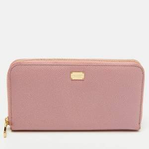 Dolce & Gabbana Pink Leather Zip Around Wallet