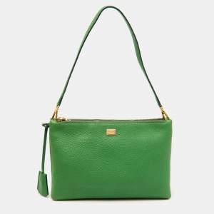 Dolce & Gabbana Green Leather Double Zip Shoulder Bag