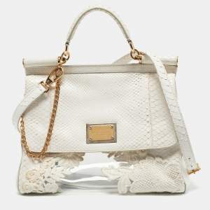 Dolce & Gabbana White Python and PVC Large Miss Sicily Top Handle Bag