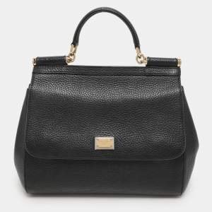 Dolce & Gabbana Black Leather Miss Sicily Top Handle Bag