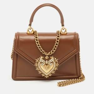 Dolce & Gabbana Brown Leather Small Devotion Top Handle Bag