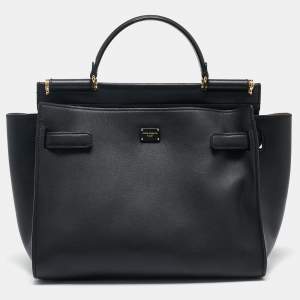 Dolce & Gabbana Black Leather Medium Sicily 62 Top Handle Bag