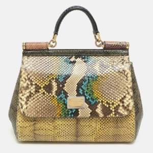 مملوكة مسبقًا حقيبة دولتشي أند غابانا ميس سيسيلي جلد أزرق متوسطة بيد علوية