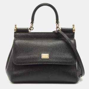 Dolce & Gabbana Black Leather Small Miss Sicily Top Handle Bag