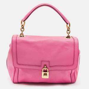 Dolce & Gabbana Pink Leather Padlock Top Handle Bag