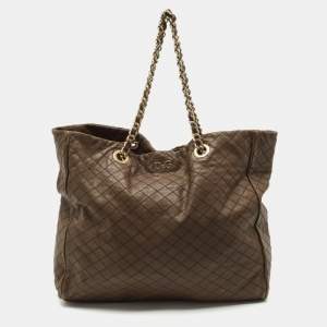 Dolce & Gabbana Dark Beige Quilted Leather Lily Glam Tote